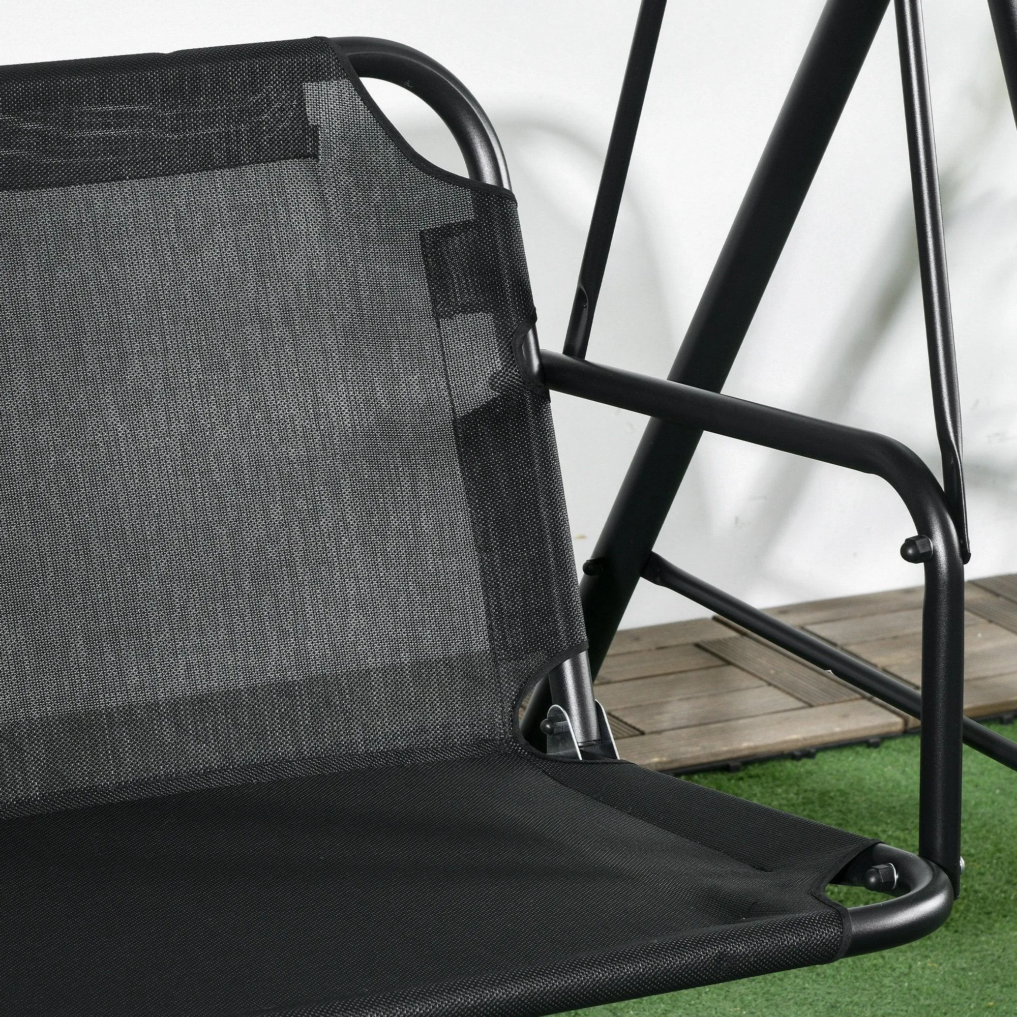 3-Seat Patio Swing Chair, Removable Cushion, Steel Frame, Adjustable Canopy, Black