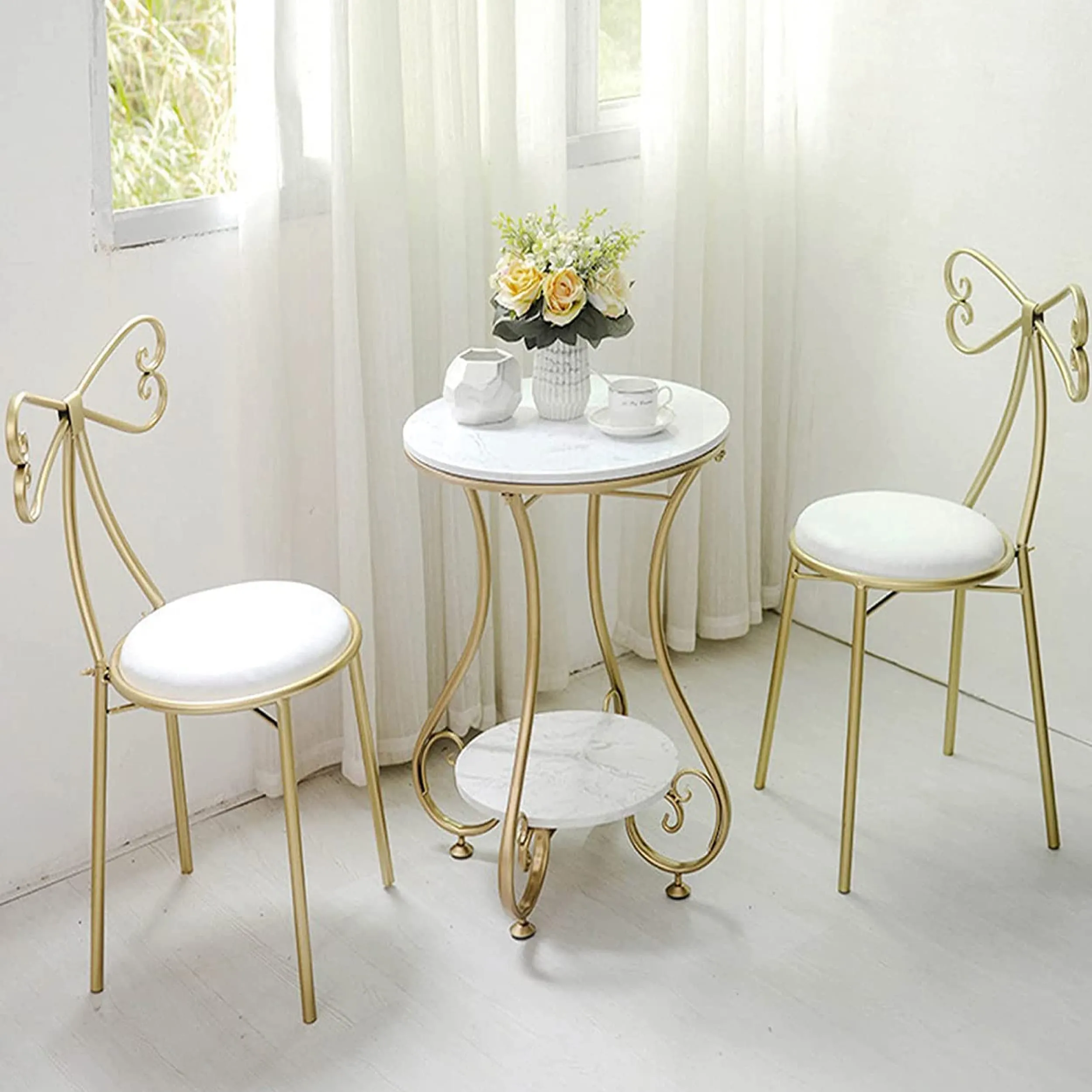 AAFIYA HANDICRAFTS Side Table Creative End Tables Nordic Sofa Corner Table Bedroom Furniture Golden Coffee Table Bedside End Table (Golden-White)