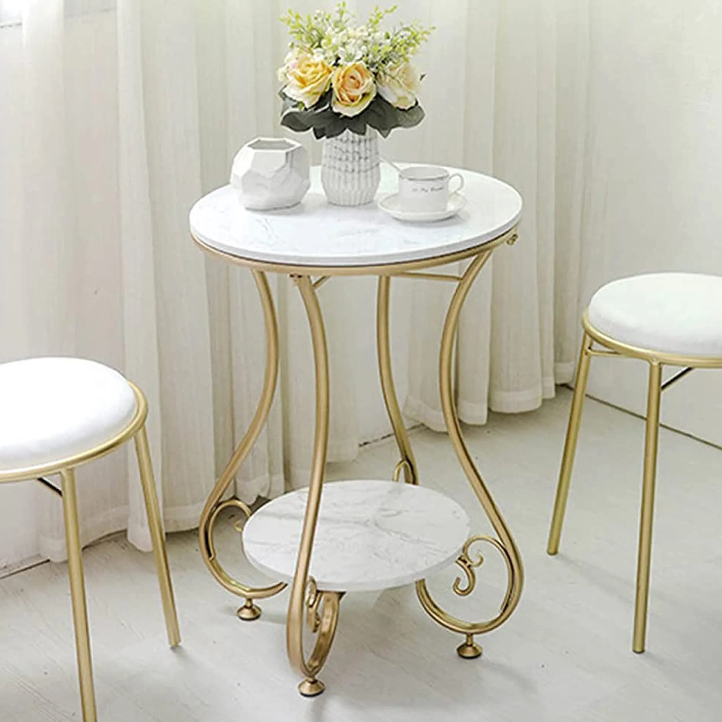 AAFIYA HANDICRAFTS Side Table Creative End Tables Nordic Sofa Corner Table Bedroom Furniture Golden Coffee Table Bedside End Table (Golden-White)
