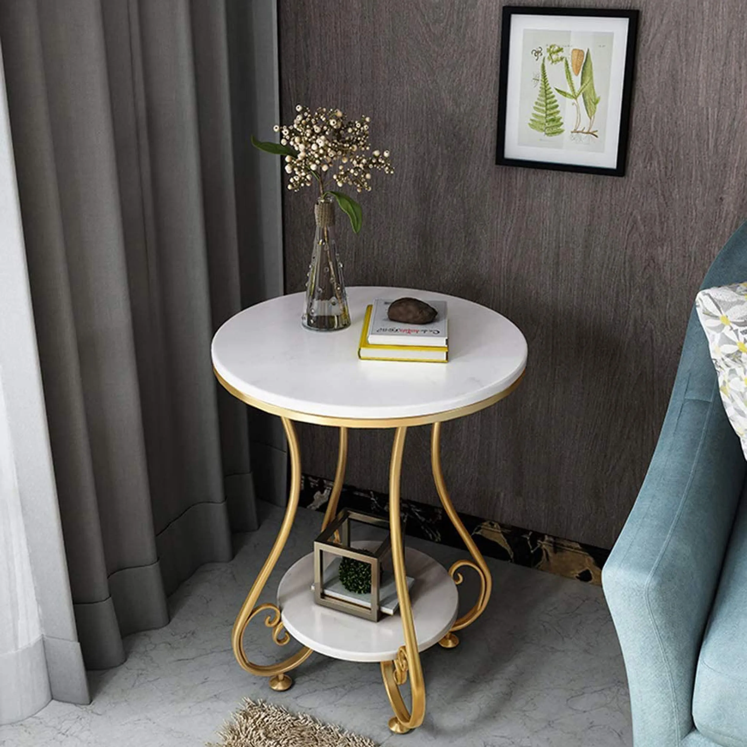 AAFIYA HANDICRAFTS Side Table Creative End Tables Nordic Sofa Corner Table Bedroom Furniture Golden Coffee Table Bedside End Table (Golden-White)