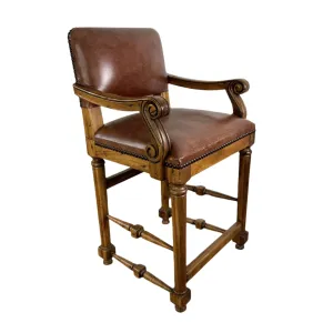 Bar Stool, Bovine Leather, Brown, Bronze Nailheads