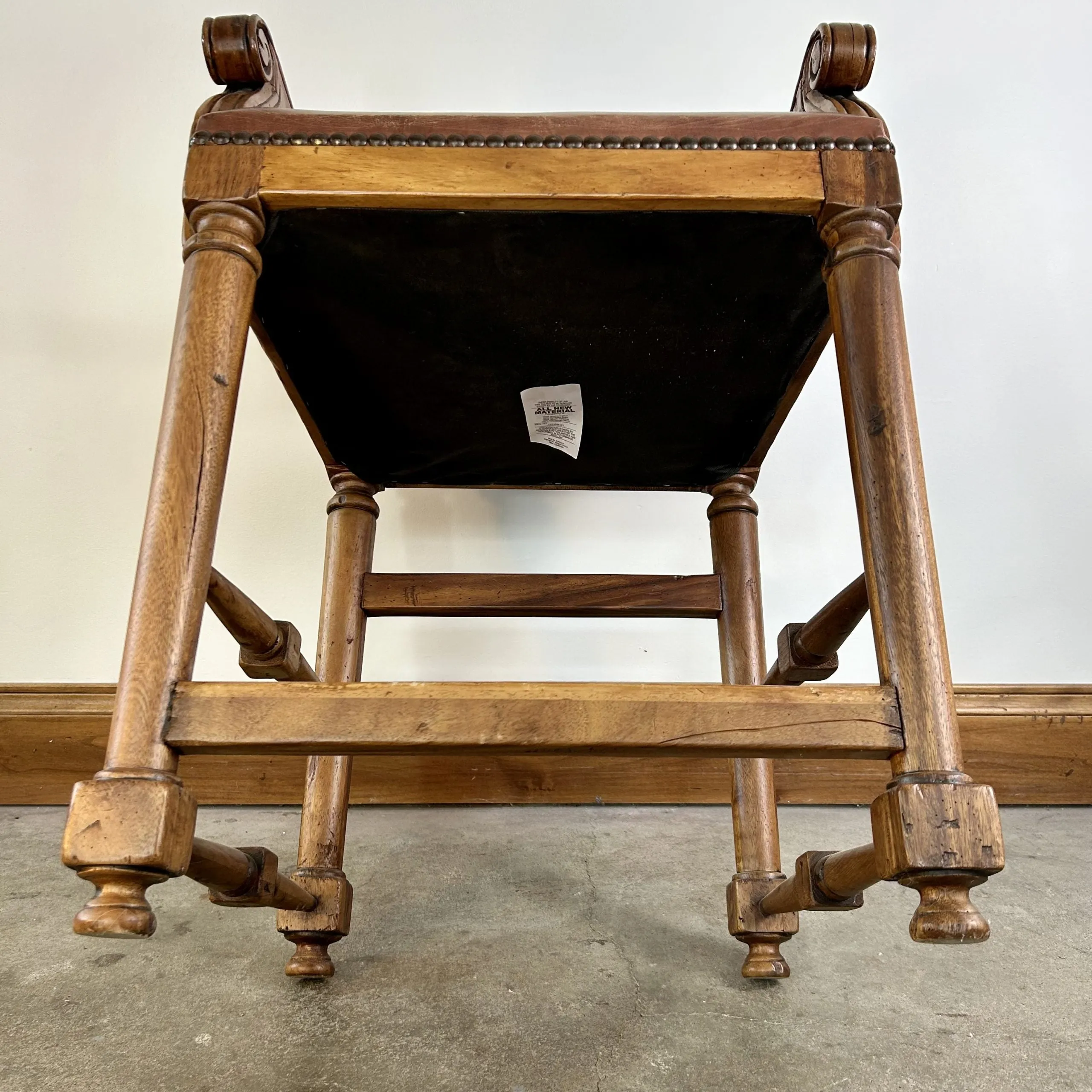 Bar Stool, Bovine Leather, Brown, Bronze Nailheads