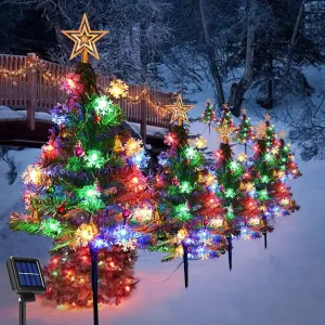 cozy Christmas Decorations Outdoor 4 Pack Solar Christmas Tree with 80pcs Multi-Color C6 Snowflake Led Lights 8 Lighting Modes Waterproof Pathway Lights for Outside Garden and Yard Patio 4 Multicolor