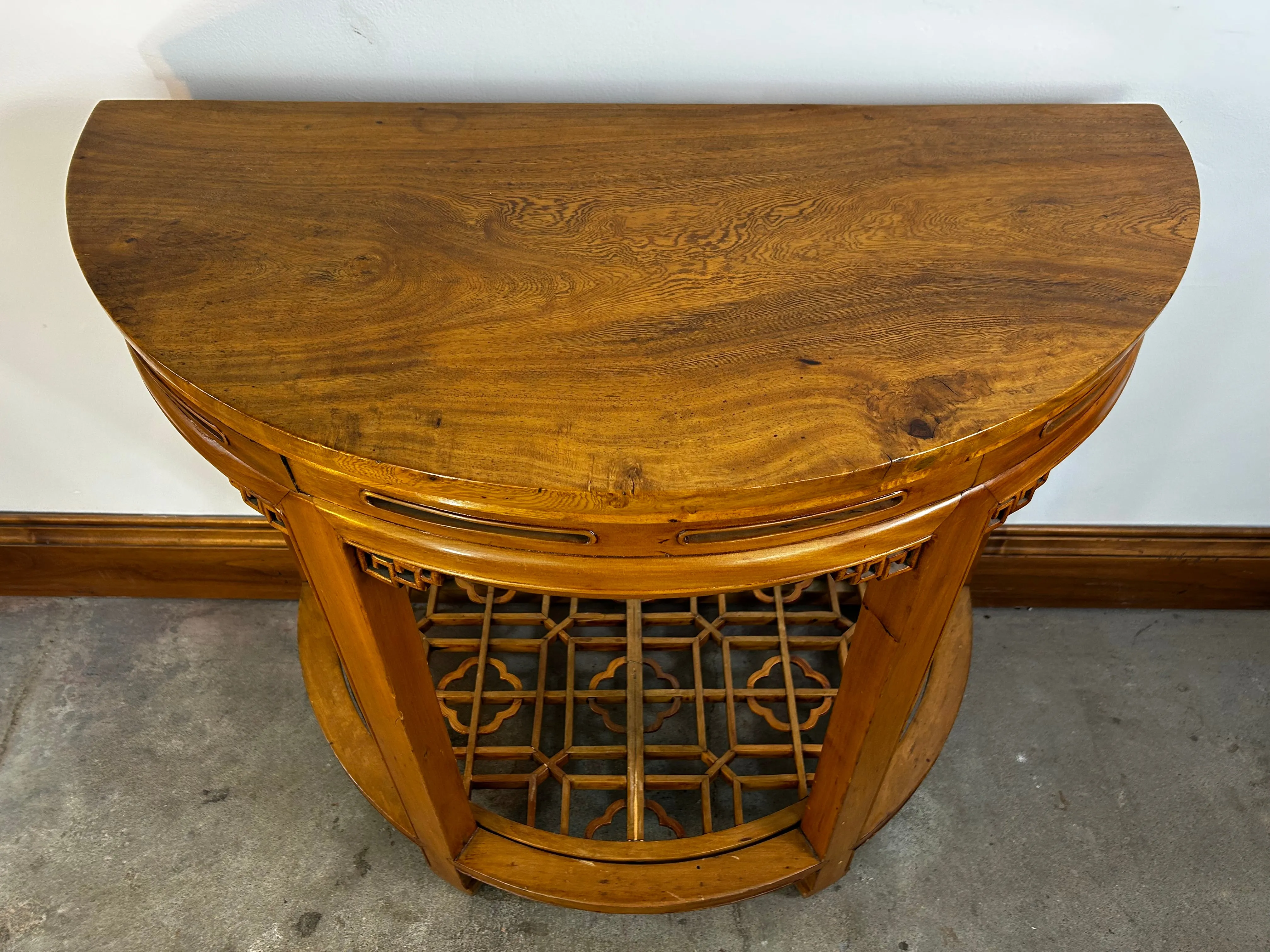 Half Moon Table, Wall Table, Asian Design, Solid Wood, Light Brown