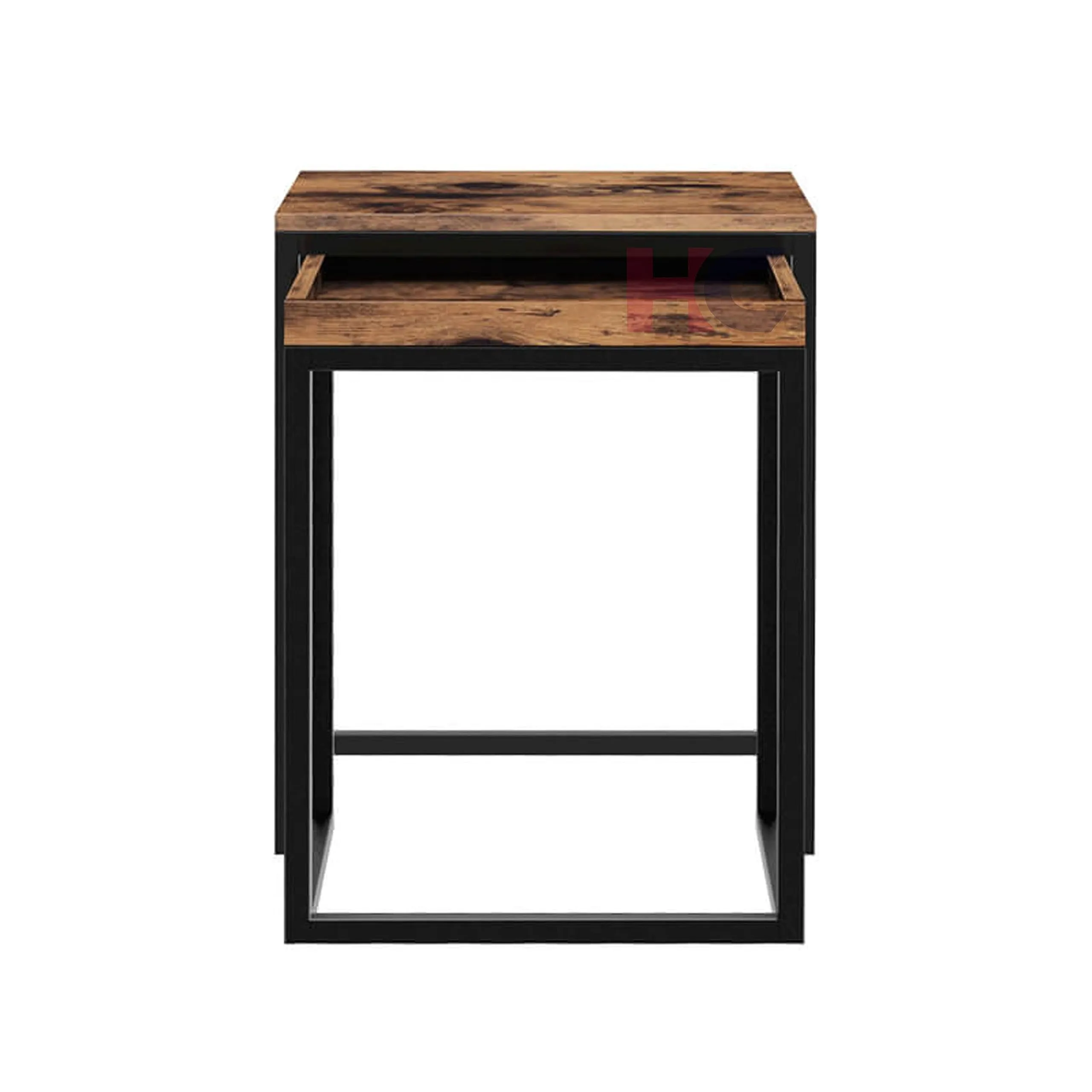 Hamdan Nesting Coffee Tables Set for Living Room Modern Wood Solid Pine Tables Sofa Side Nest of Tables-Black Brown