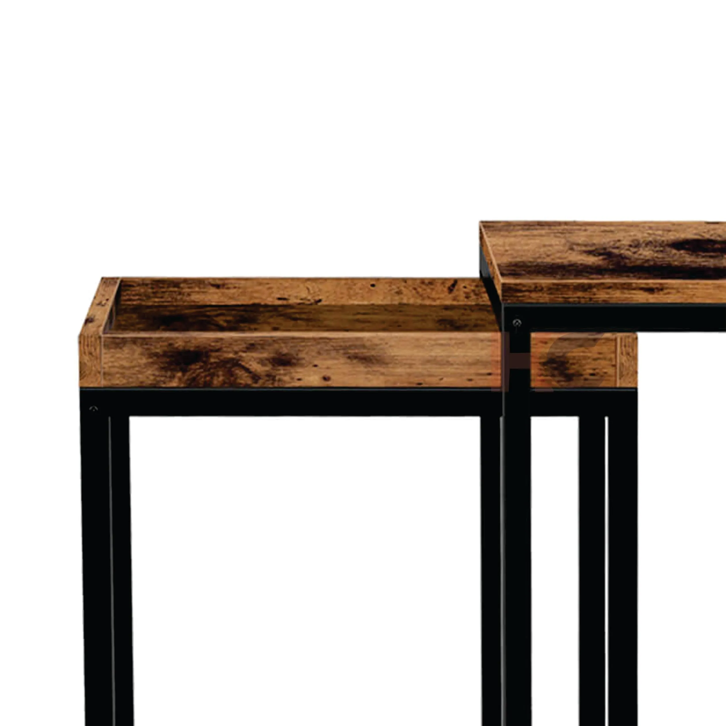 Hamdan Nesting Coffee Tables Set for Living Room Modern Wood Solid Pine Tables Sofa Side Nest of Tables-Black Brown