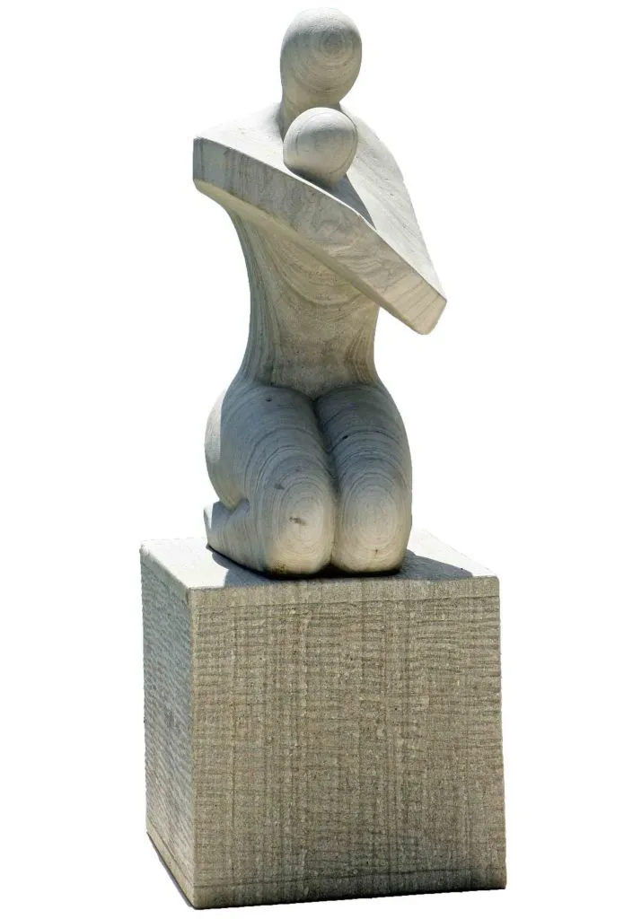 Hand carved Grey Sandstone Mother & Baby Stone Sculpture With Plinth