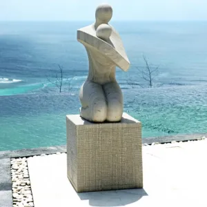 Hand carved Grey Sandstone Mother & Baby Stone Sculpture With Plinth