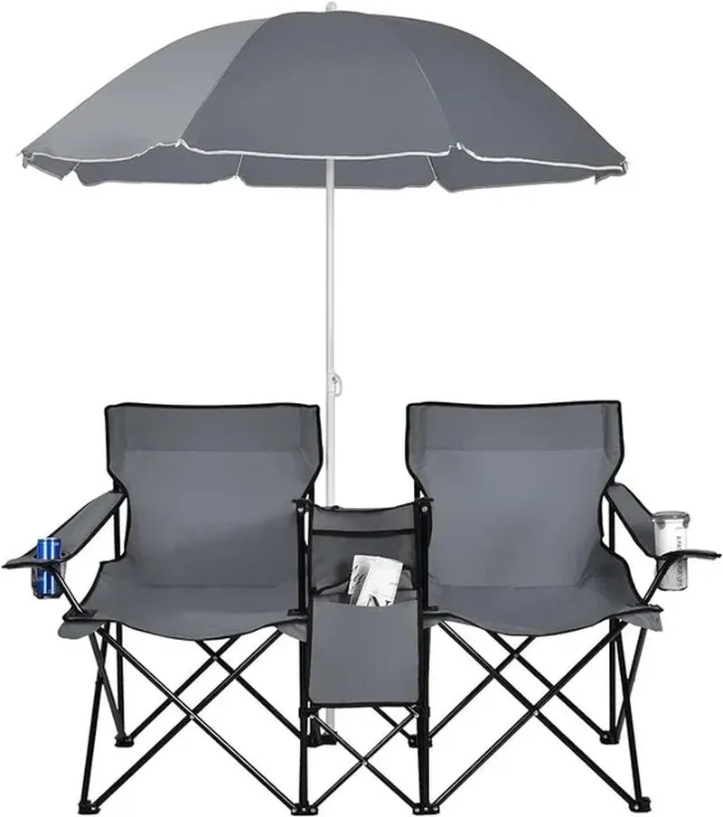 iCoolDown™ Portable Folding Picnic Double Chair with Umbrella
