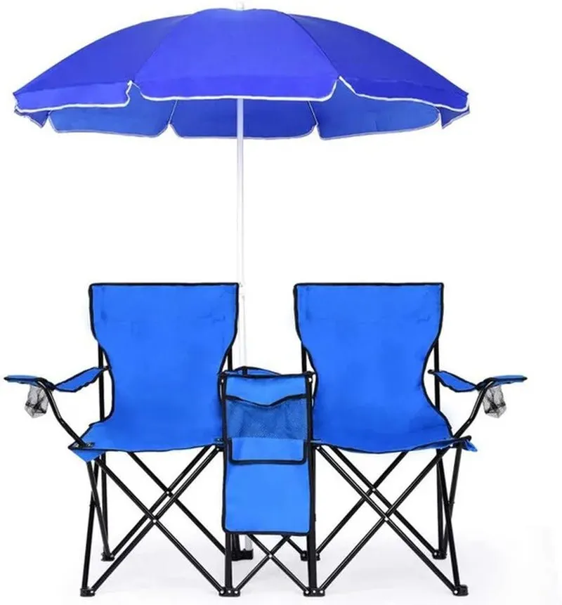 iCoolDown™ Portable Folding Picnic Double Chair with Umbrella