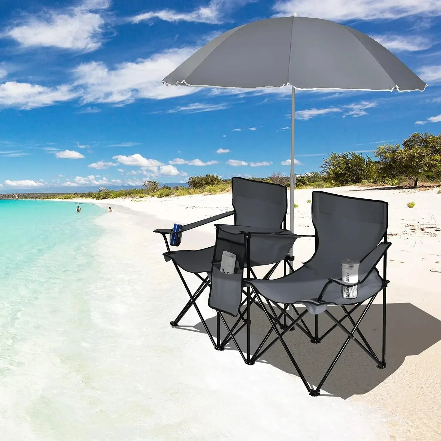 iCoolDown™ Portable Folding Picnic Double Chair with Umbrella