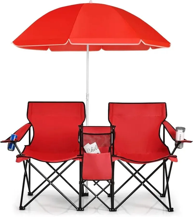 iCoolDown™ Portable Folding Picnic Double Chair with Umbrella