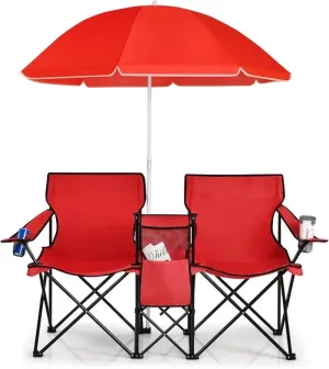 iCoolDown™ Portable Folding Picnic Double Chair with Umbrella