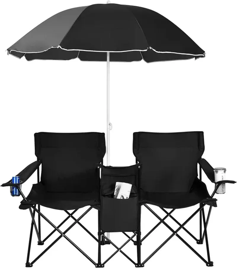 iCoolDown™ Portable Folding Picnic Double Chair with Umbrella