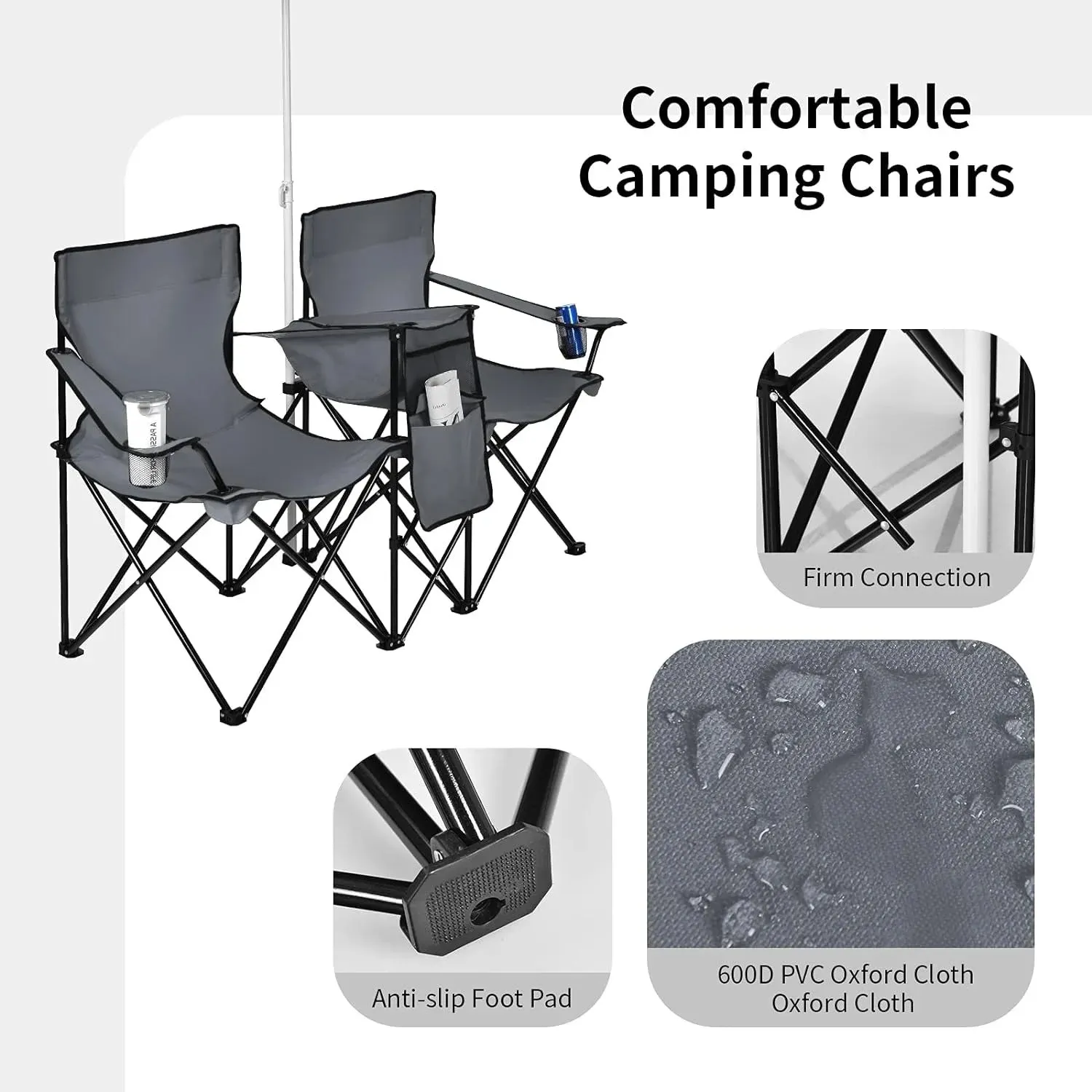 iCoolDown™ Portable Folding Picnic Double Chair with Umbrella