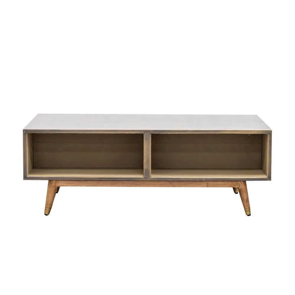Keya Antique Brass Modern Geometric Retro Chic Coffee Table With Storage Cupboard