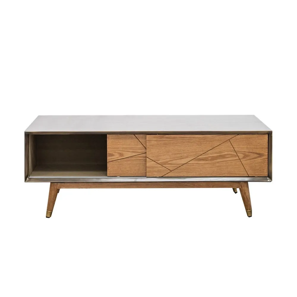 Keya Antique Brass Modern Geometric Retro Chic Coffee Table With Storage Cupboard