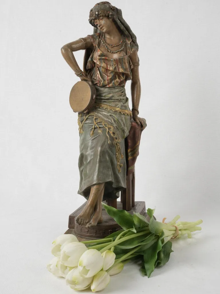 Late 19th-Century Orientalist Sculpture of Lady w/ Tambourine by Louis Hottot (1834–1905) 19¼"
