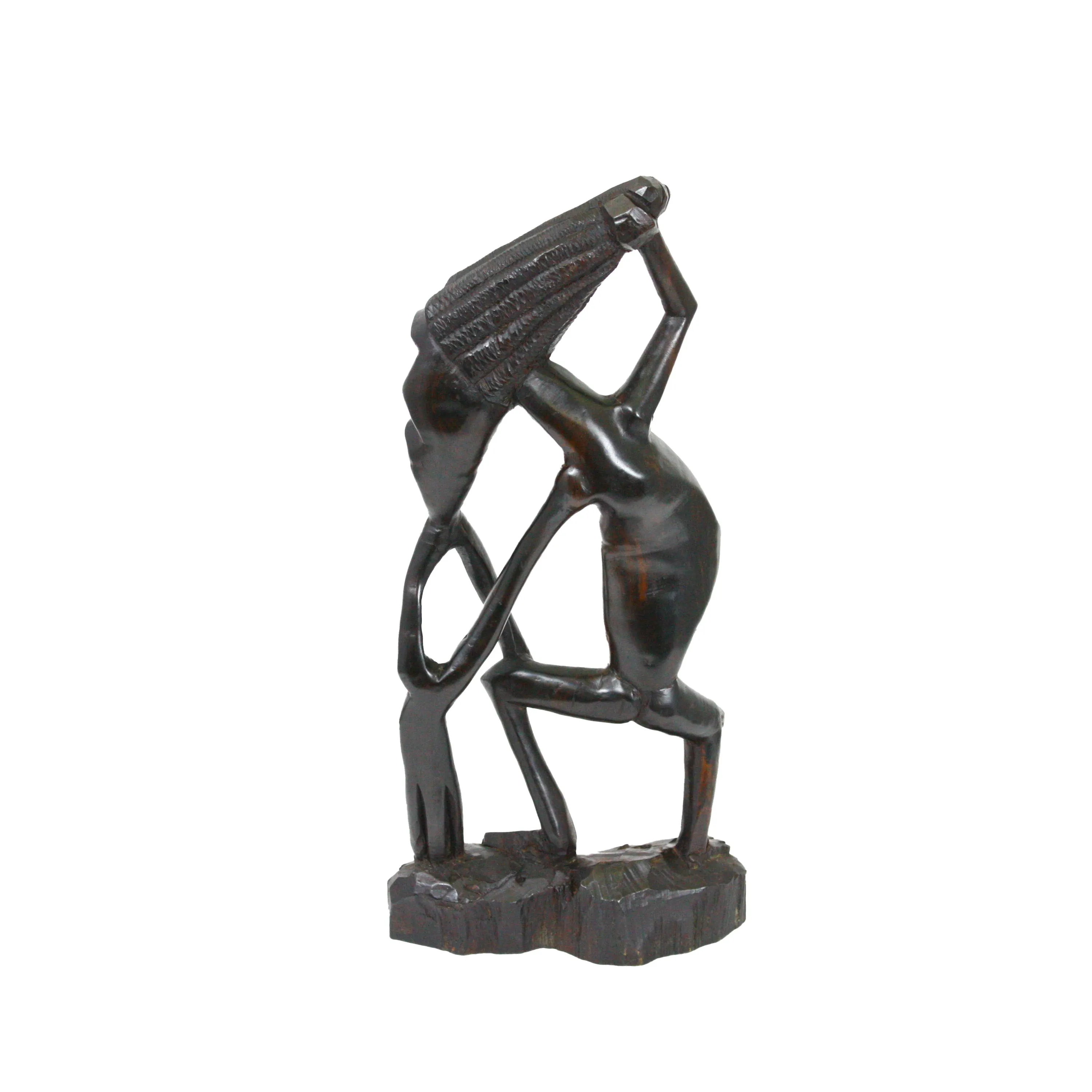 Makonde Abstract Mpingo Sculpture - Thoughtful Father Figurine, 14" H x 6" W x 3" D, 1 lb