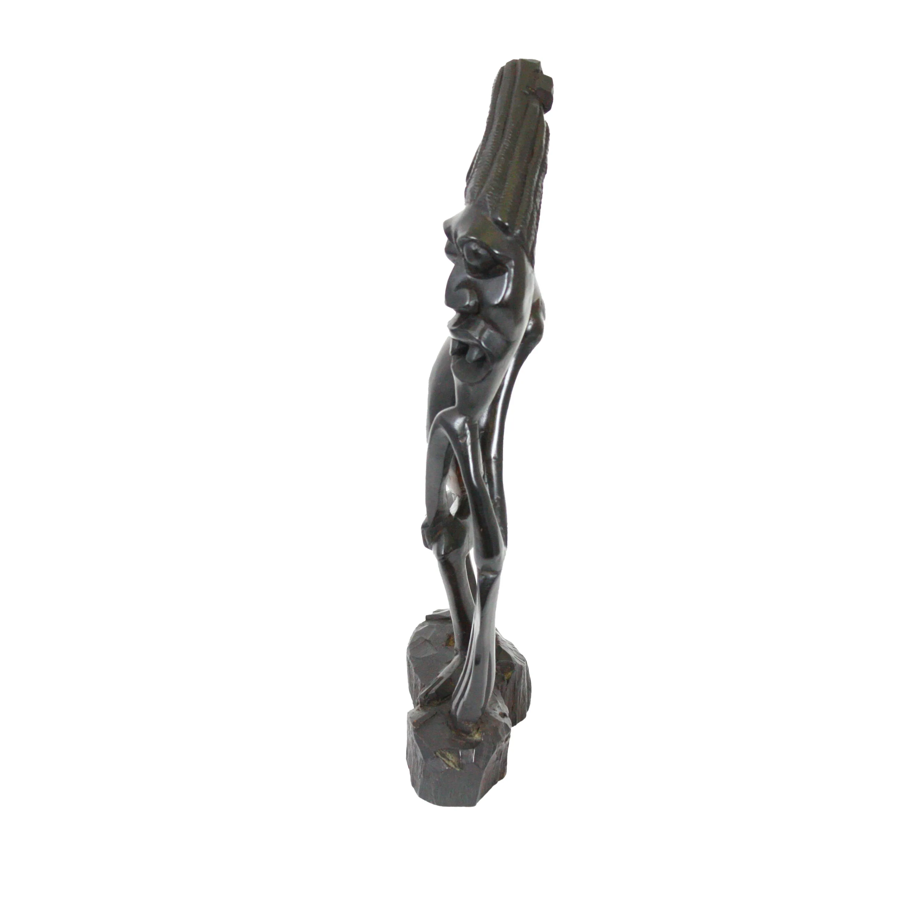 Makonde Abstract Mpingo Sculpture - Thoughtful Father Figurine, 14" H x 6" W x 3" D, 1 lb
