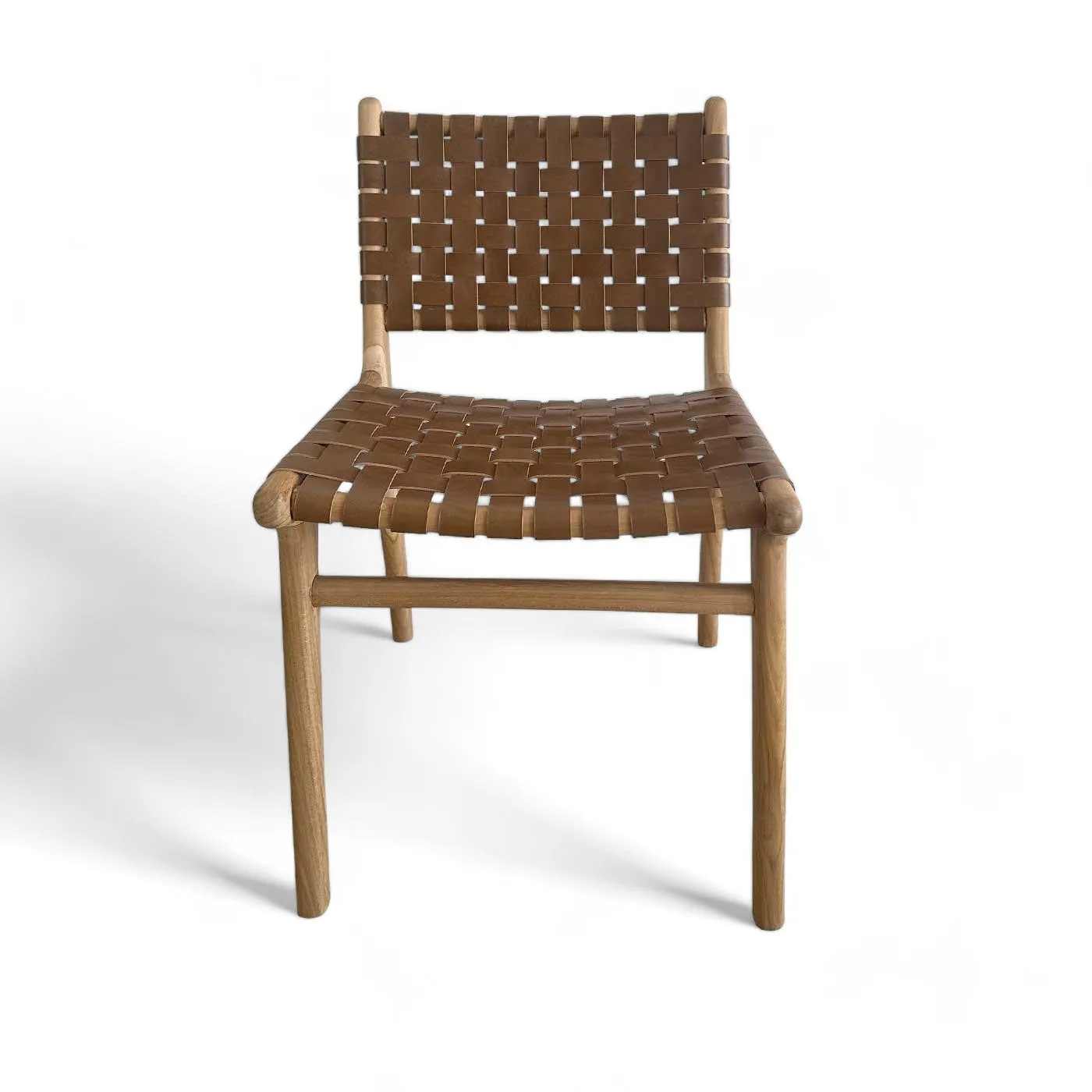 Mid Century Modern Tan Woven Leather and Teak Dining Chair