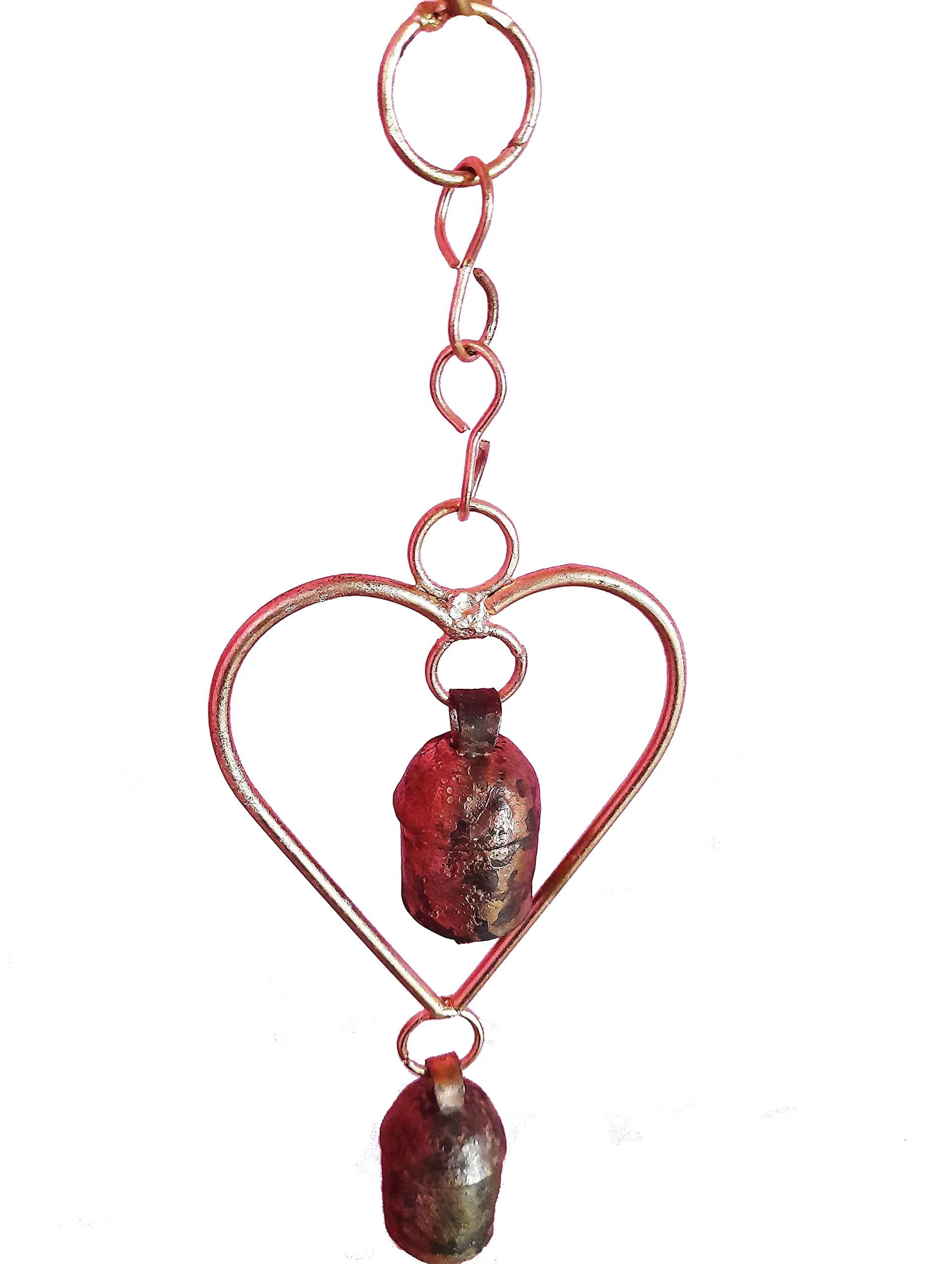 New Zummar House Handmade Heart Chime with 2 Copper Coated Kutch Metal Bells/Wind Chimes Bell/Gold Color Chime and Brown Bells