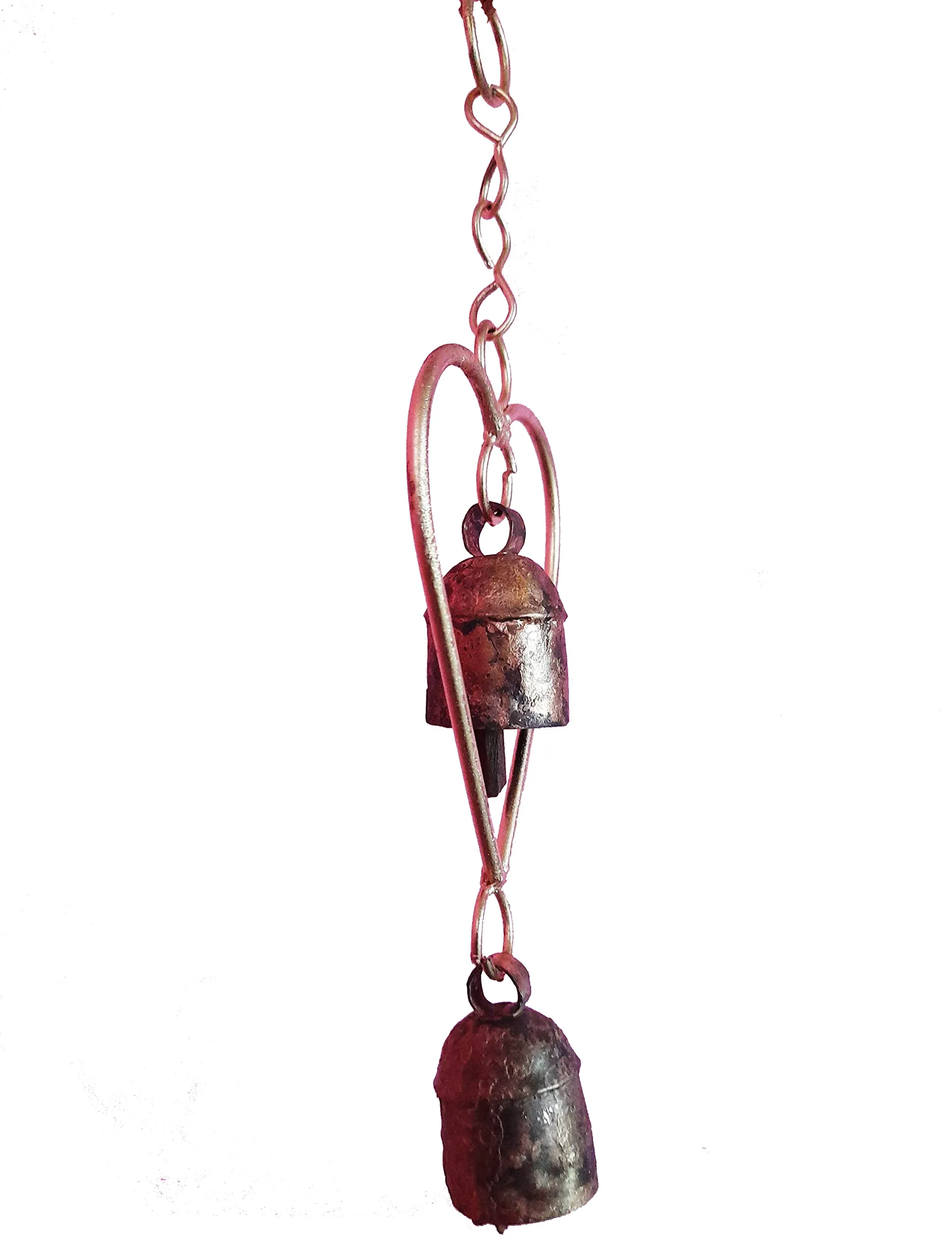 New Zummar House Handmade Heart Chime with 2 Copper Coated Kutch Metal Bells/Wind Chimes Bell/Gold Color Chime and Brown Bells