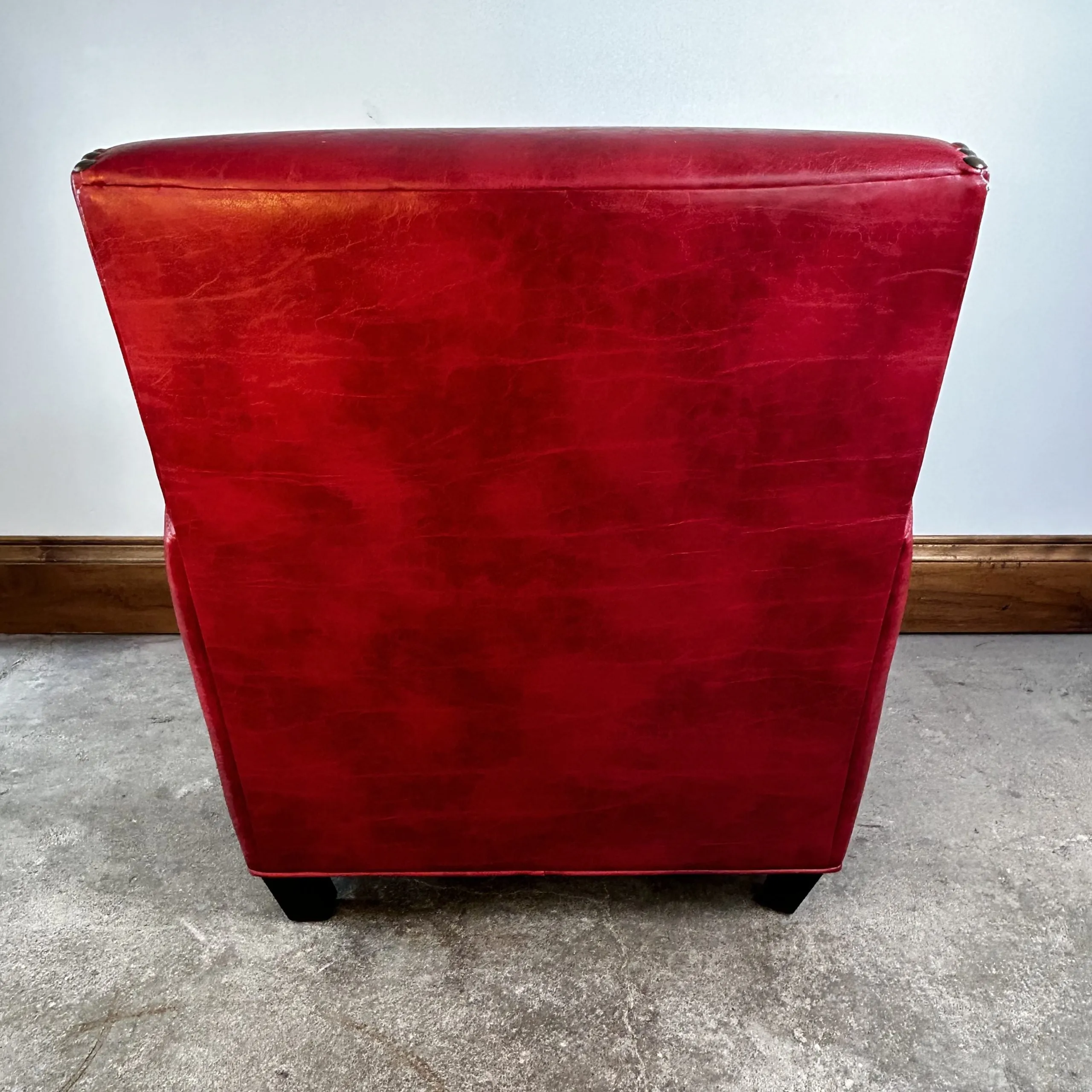 Red Faux Leather Club Chair, Bronze Nailheads