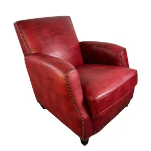 Red Faux Leather Club Chair, Bronze Nailheads