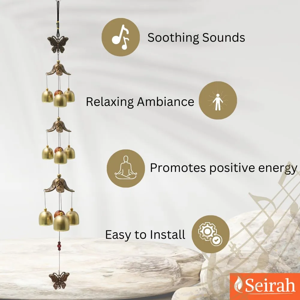 Seirah Antique 60 cms Brass Metal Wind Chimes for Home - Balcony Decor with Positive Vibes | Hanging Bells for Positive Energy Items | Wind Chimes for Indoor Garden & Roof | Antique Decorative Item