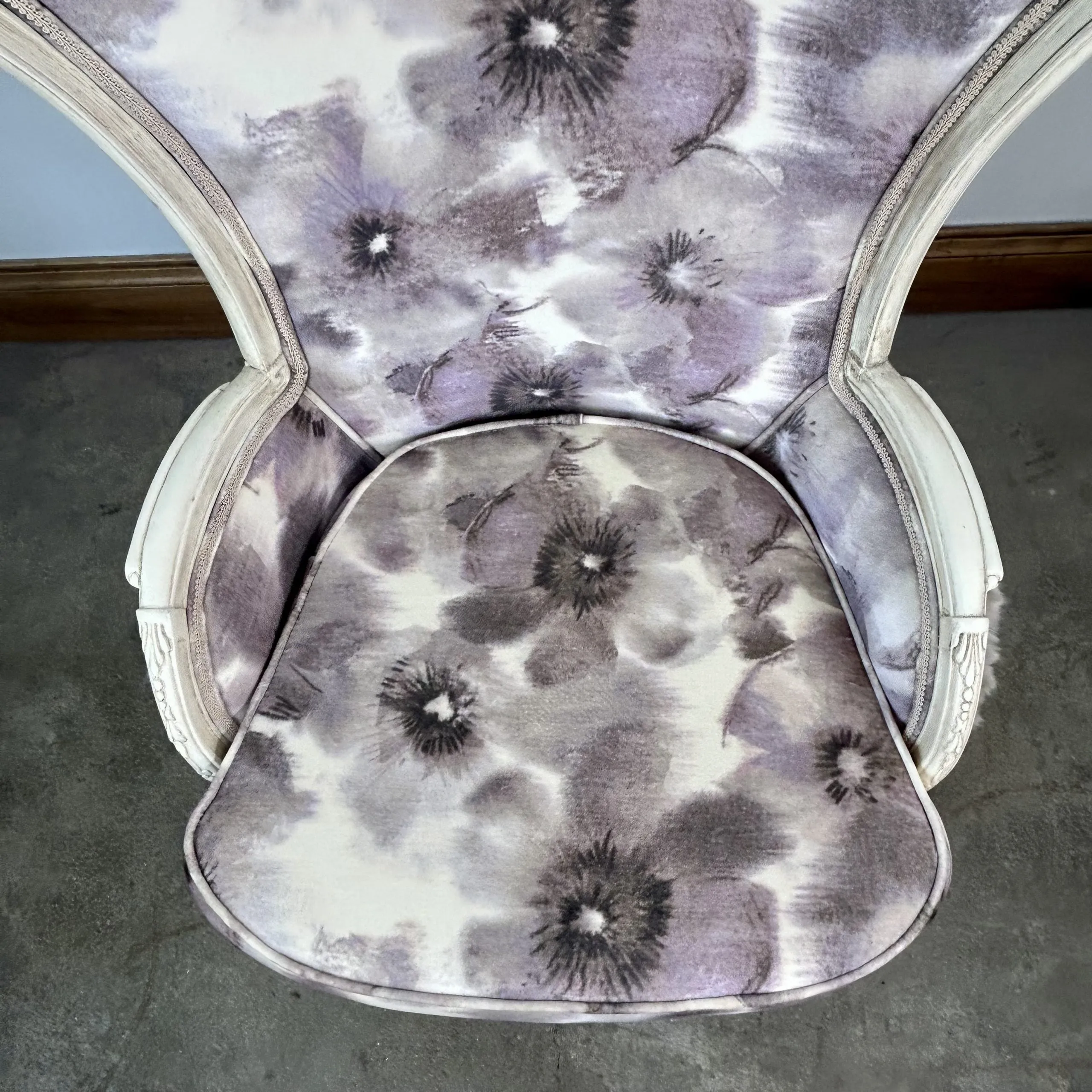 Upholstered Lounge Accent Chair, High Back, Floral Print, Lavender, Faux Fur Sides, Back, 2 Available