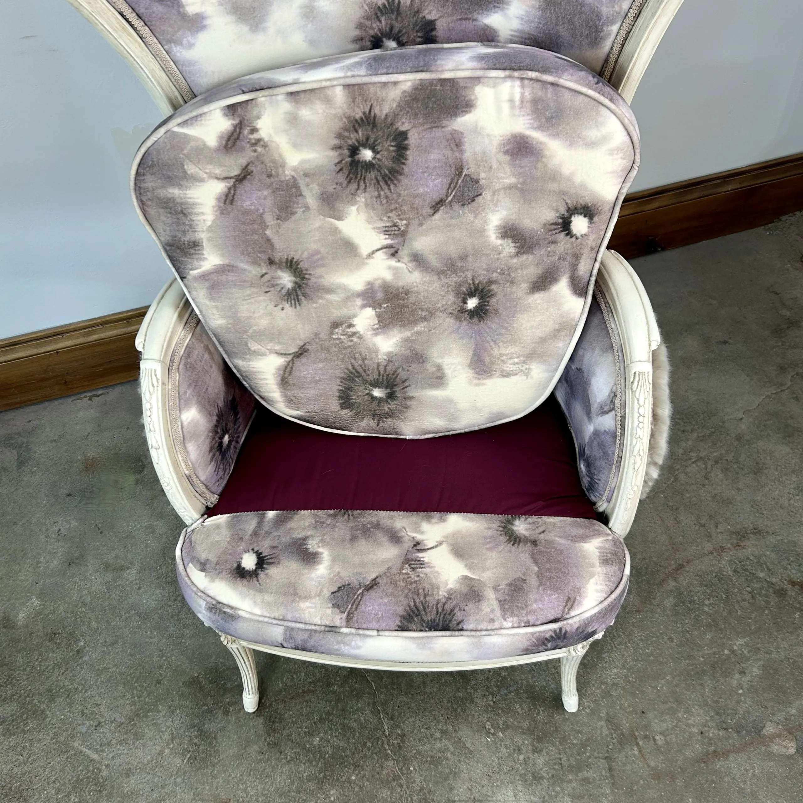 Upholstered Lounge Accent Chair, High Back, Floral Print, Lavender, Faux Fur Sides, Back, 2 Available